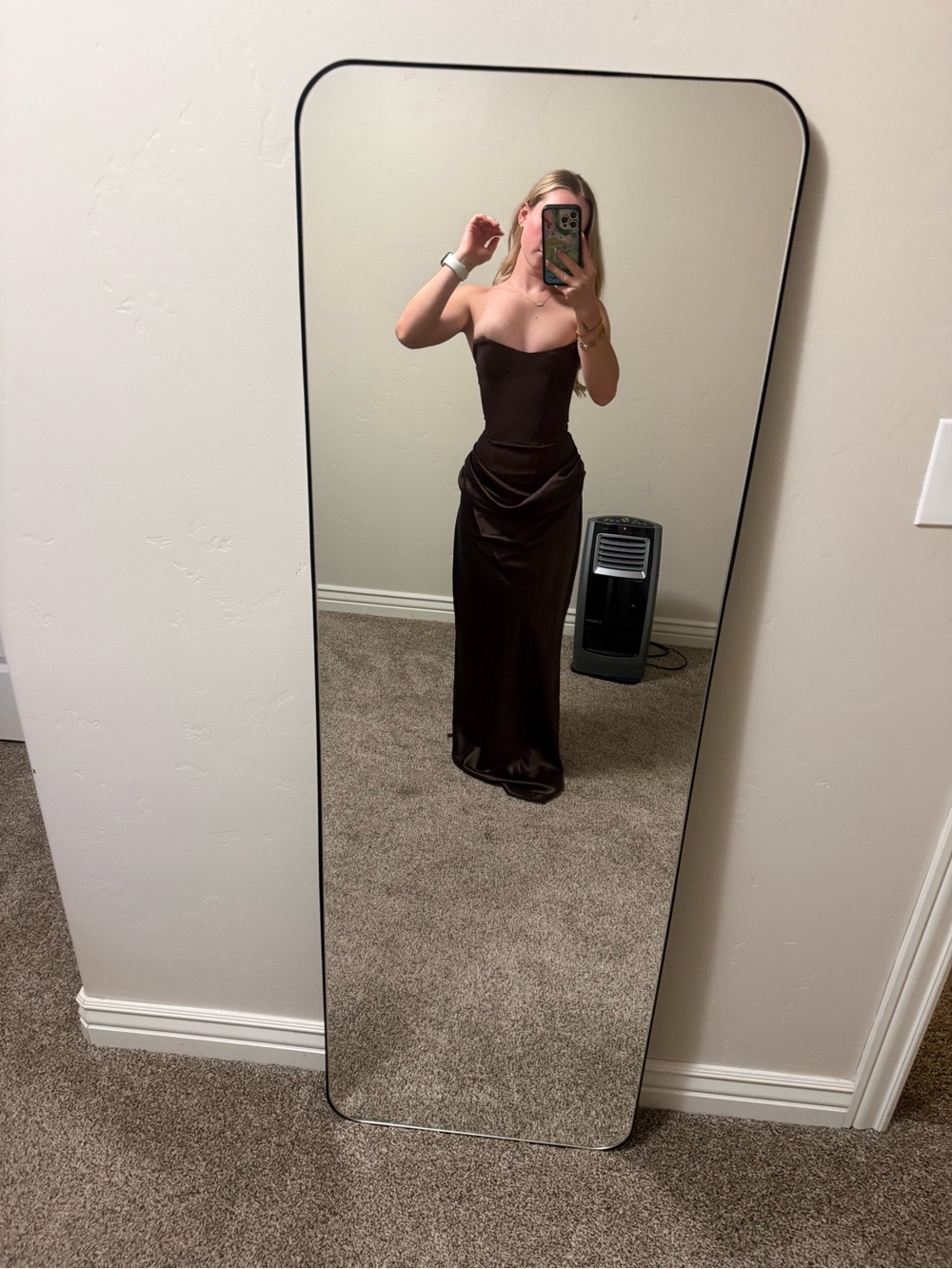 Babyboo Brown Satin Dress - with neck scarf- Women's size xs - Picture 2 of 8